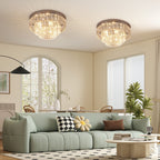 Set of 2 Modern Crystal Ceiling Lights, Chandeliers, Pendant Lamps w/ 7 Lights, E14 Fittings for Living Room, Bedroom, Silver