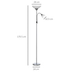 LED Floor Lamp for Living Room, 180cm Tall Standing Lamp, Mother and Child Uplighter with Adjustable Gooseneck, Silver Tone