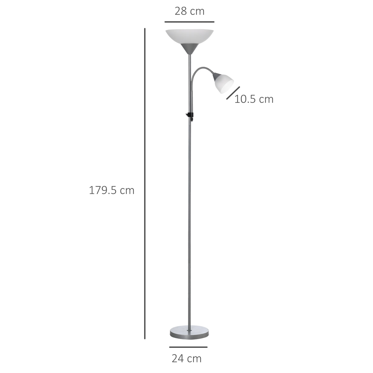 LED Floor Lamp for Living Room, 180cm Tall Standing Lamp, Mother and Child Uplighter with Adjustable Gooseneck, Silver Tone