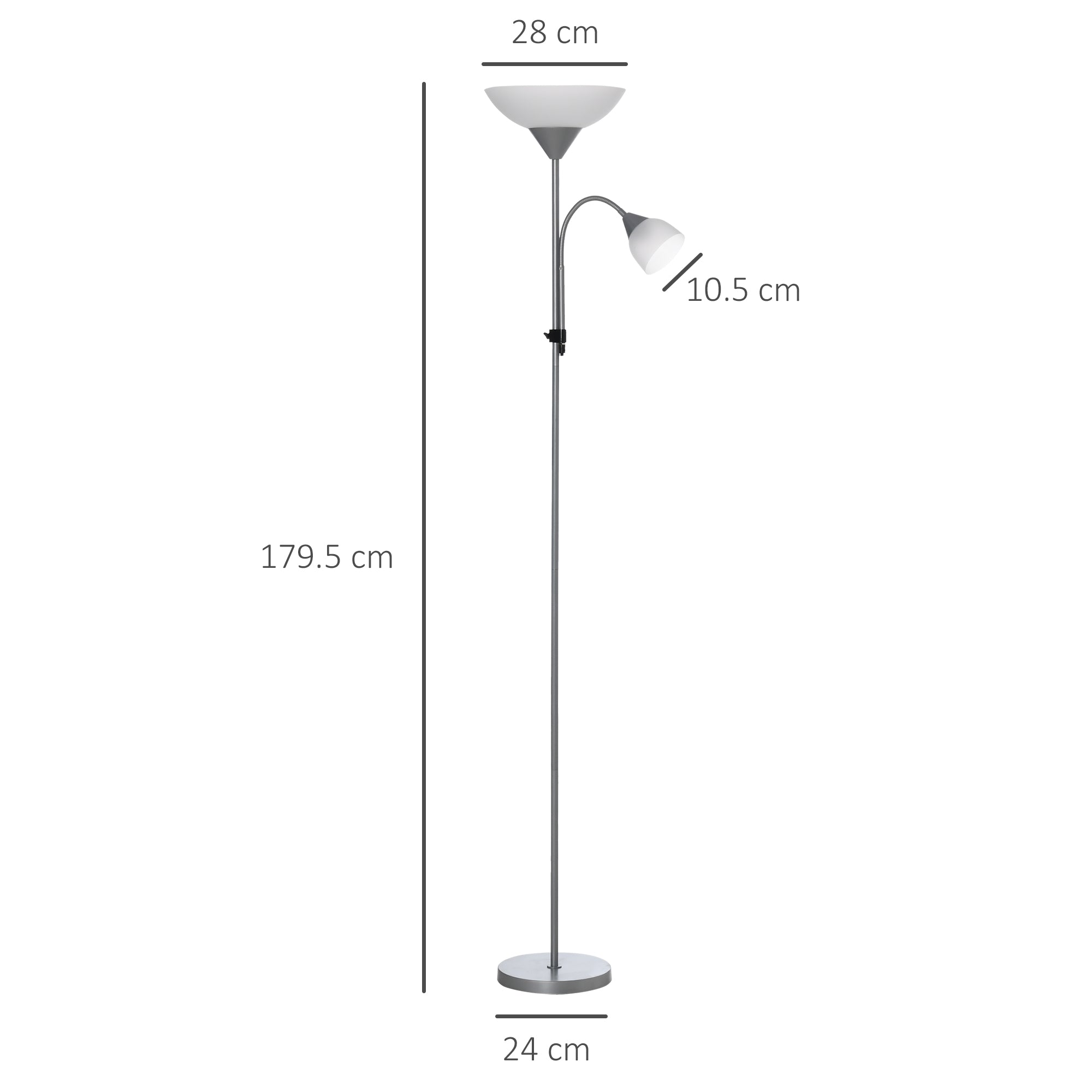 LED Floor Lamp for Living Room, 180cm Tall Standing Lamp, Mother and Child Uplighter with Adjustable Gooseneck, Silver Tone
