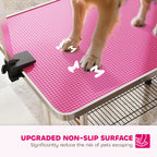 PawHut 42" Dog Grooming Table, Adjustable Pet Cat Drying Beauty Table with 2 Loops Storage Basket, Rubber Top, Pink
