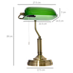 Banker's Desk Lamp with Antique Bronze Tone Base, Table Lamp with Green Glass Shade for Home Office, Green