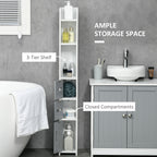 kleankin Modern Bathroom Storage Cabinet, Freestanding Tall Bathroom Cabinet with Open Shelves and 3 Cupboards with Door, for Bedroom Hallway, Grey