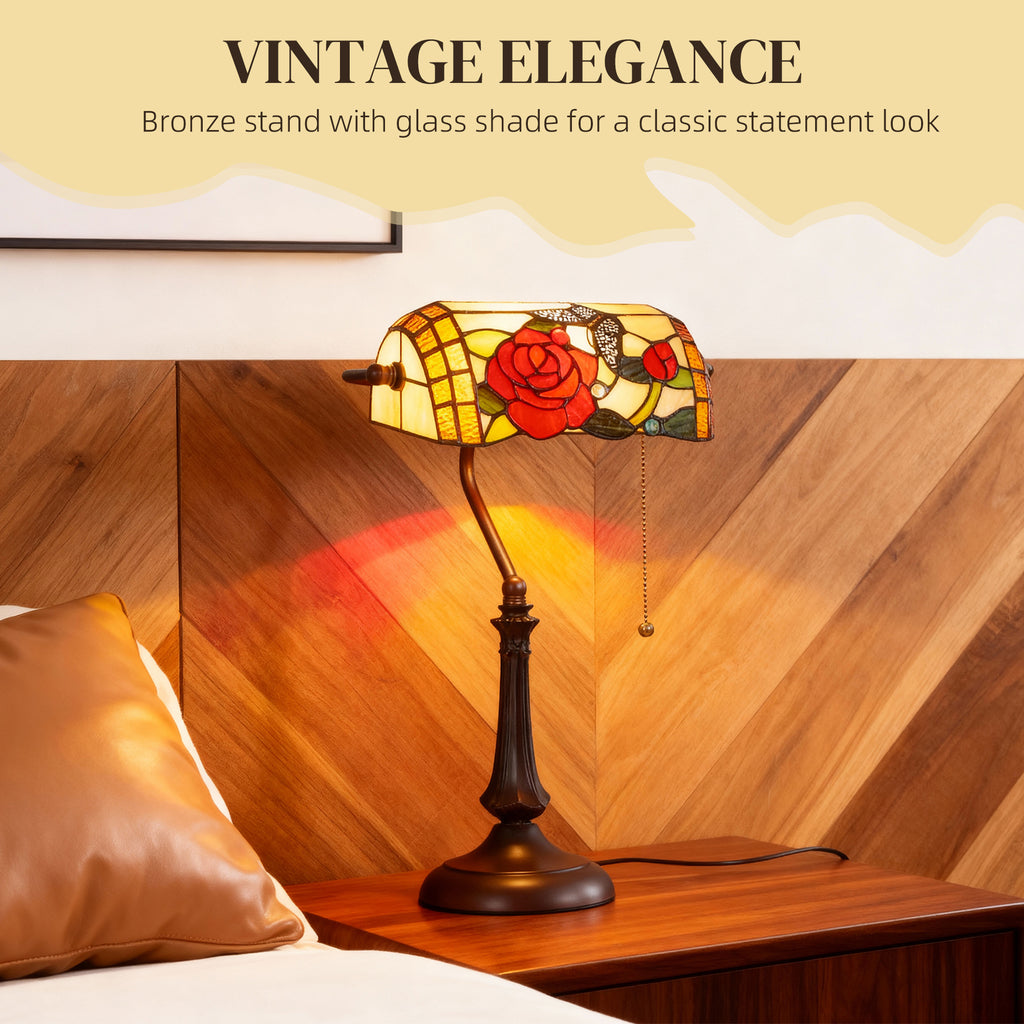 Tiffany-Style Rose and Butterfly Table Lamp - Multi
