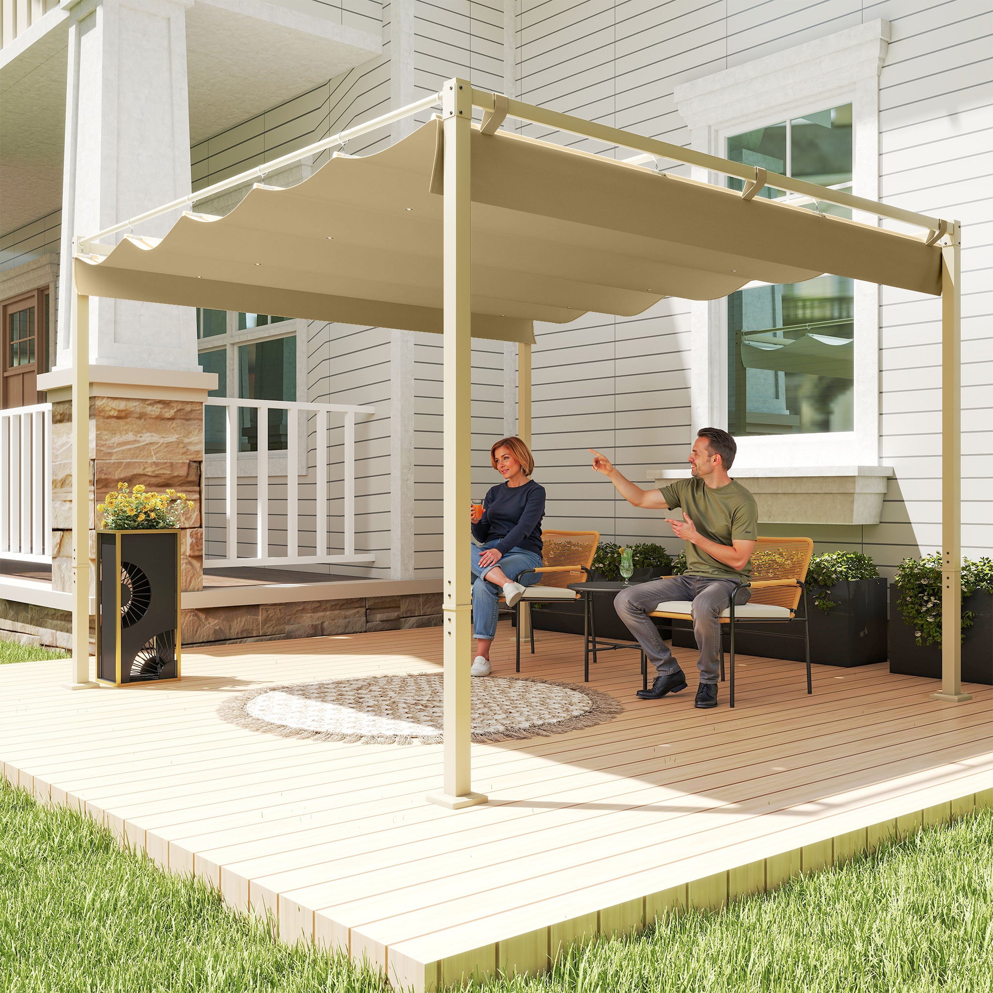 Outsunny 3 x 3m Retractable Roof Metal Pergola - Black