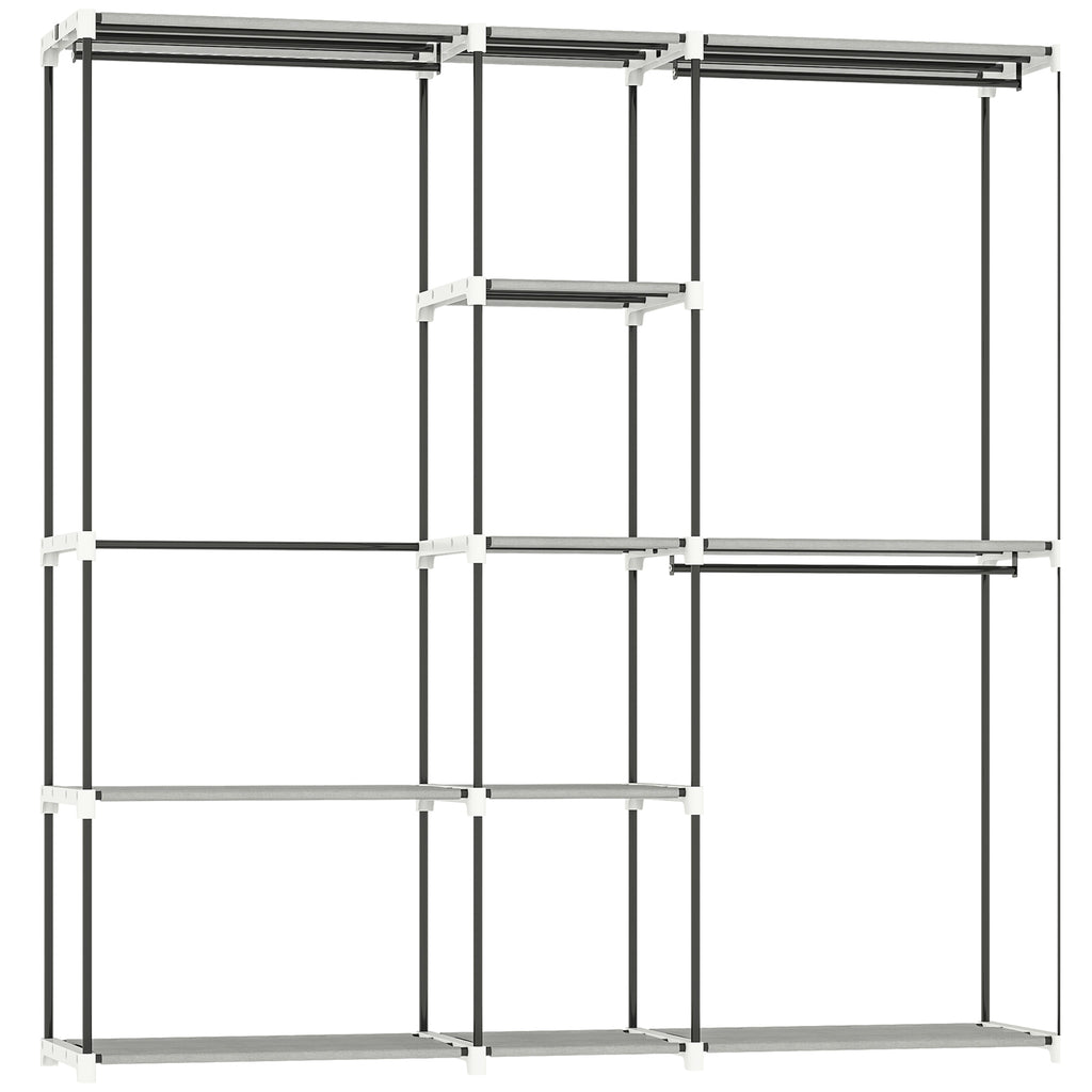 Portable Wardrobe, Open Clothes Wardrobe with 8 Shelves, 3 Hanging Rails, Light Grey