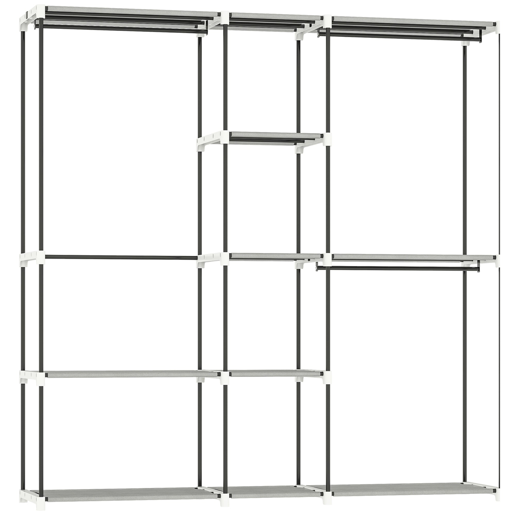 Portable Wardrobe, Open Clothes Wardrobe with 8 Shelves, 3 Hanging Rails, Light Grey