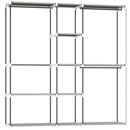Portable Wardrobe, Open Clothes Wardrobe with 8 Shelves, 3 Hanging Rails, Light Grey