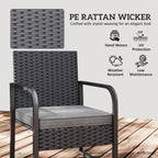 Outsunny Rattan Bistro Set, 3 Piece Garden Furniture Set with Cushions and Glass Top Table, Black