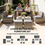 Outsunny 6 Piece Rattan Garden Furniture Set, Nesting Patio Conversation Set with Loveseat, Chairs, Table, Footstools, Dark Grey