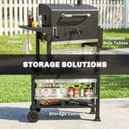 Outsunny Charcoal BBQ Grill Smoker with Electric Rotisserie Kit, Portable Barbecue Grill with Warming Rack, Black
