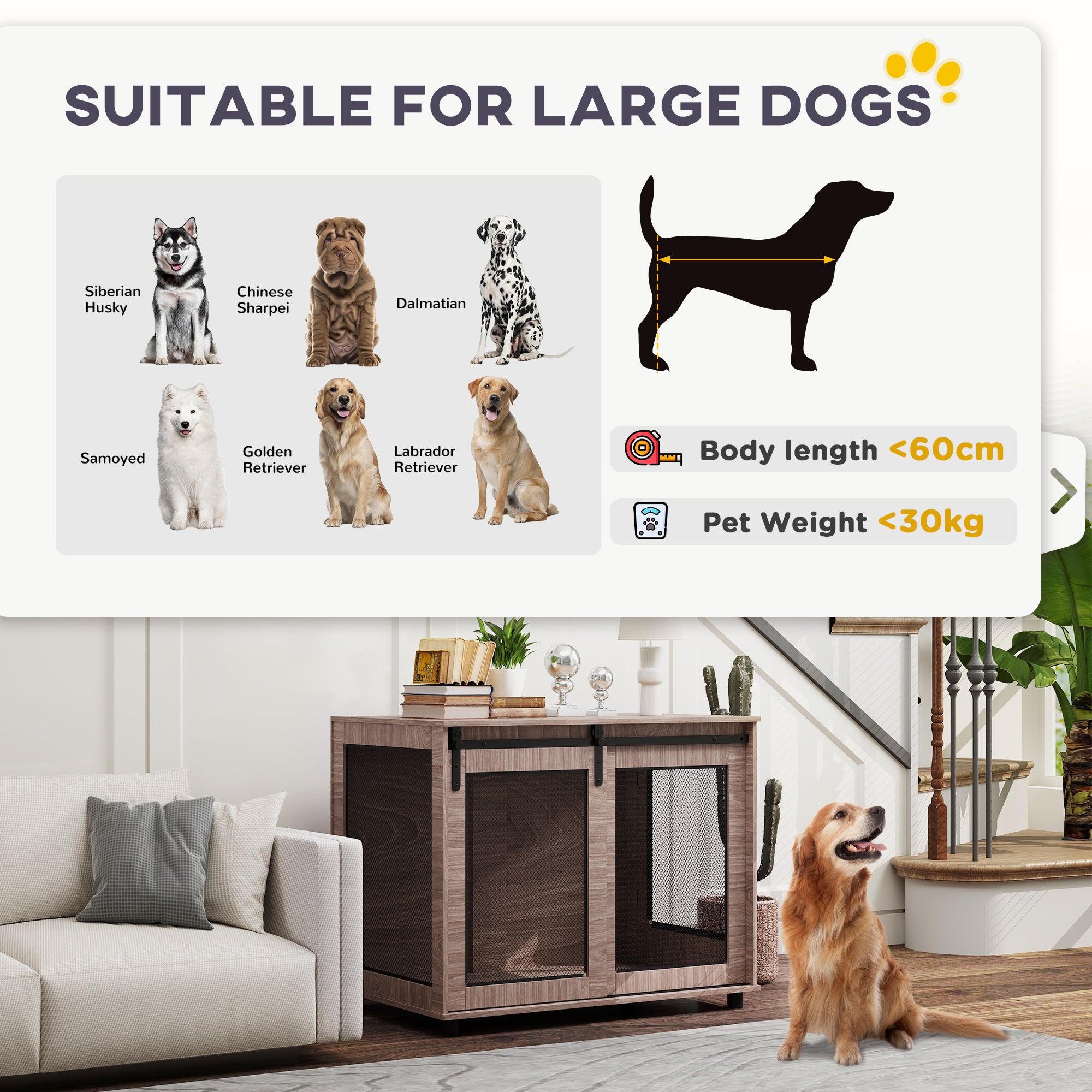 PawHut Dog Crate Furniture with Sliding Door for Large Dogs, Walnut Brown