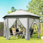 Outsunny 3 x 4m Metal Frame Hexagon Gazebo, with Curtains - Grey
