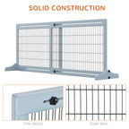 PawHut Freestanding Dog Gate, Foldable Pet Fence, Indoor Wood Barrier, Stair Gate with Support Feet, for Doorway, Hallway, Small and Medium Dogs, 69H x 104-180 cm, Blue-grey