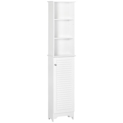 Tall Bathroom Cabinet, Freestanding Slim Bathroom Storage Unit with Adjustable Shelves and Shutter Door, Floor Storage Cupboard with 6 Shelves, 165H x 34W x 20D cm, White