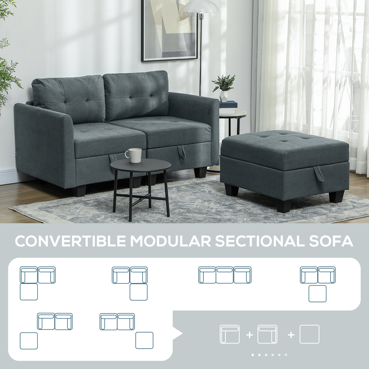 L' Shape Modular Storage Sofa - Dark Grey