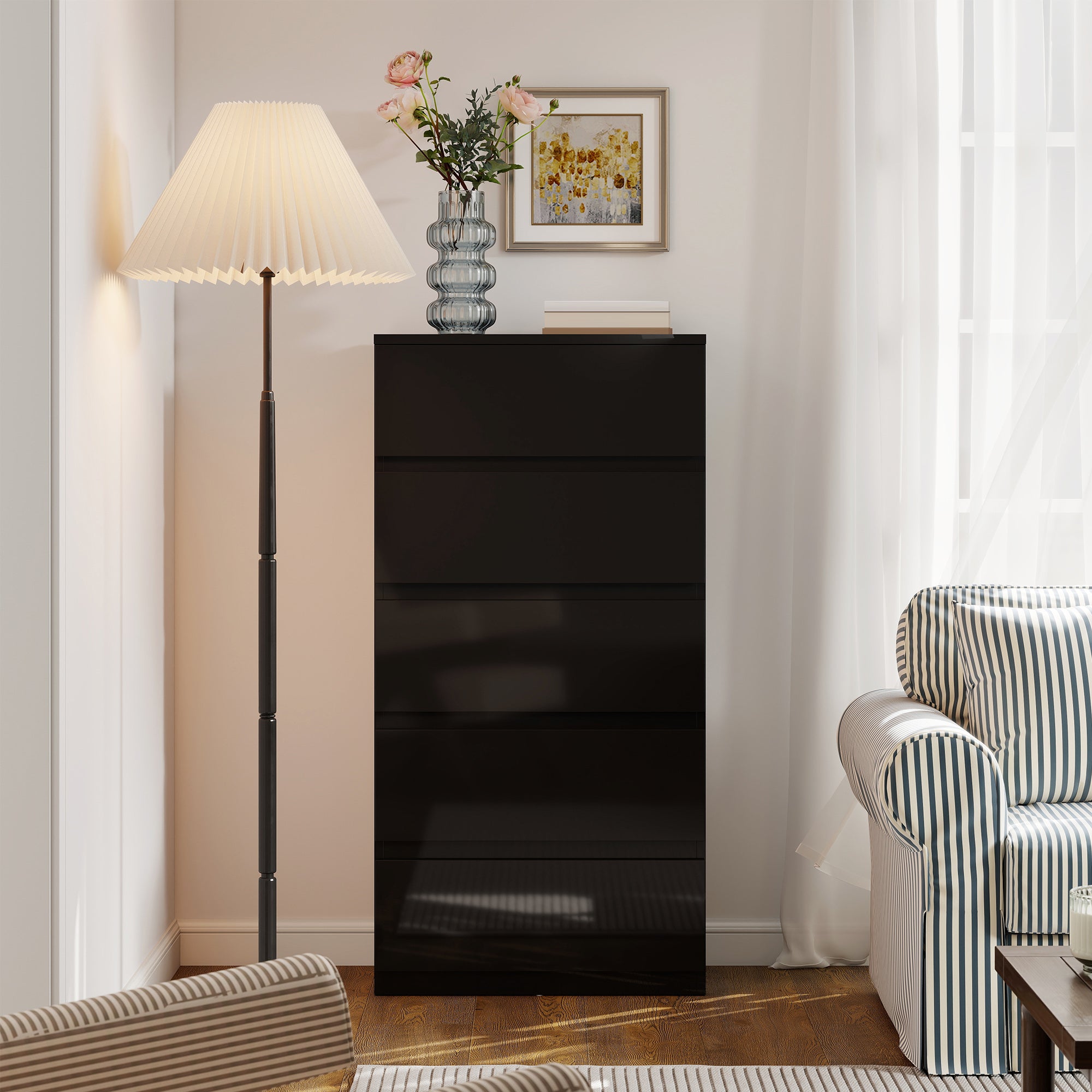 HOMCOM Chest of Drawers, 5-Drawer Storage Cabinets, Modern Dresser, Storage Drawer Unit for Bedroom