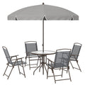 Outsunny 6 Piece Garden Dining Set with Umbrella, Patio Sets with Parasol, 4 Folding Dining Chairs, Dark Grey