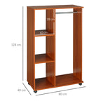 Open Wardrobe on Wheels, Bedroom Wardrobe with Clothes Hanging Rail, 3 Storage Shelves, Mobile Garment Rack for Cloakroom, Hallway, Walnut