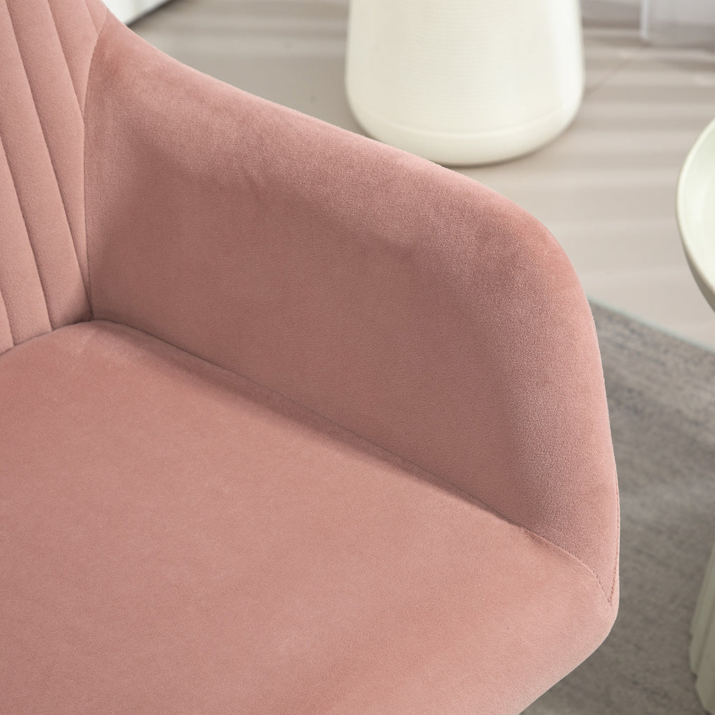 HOMCOM Modern Arm Chair Set of 2 Upholstered Accent Chair with Metal Base for Living Room Pink