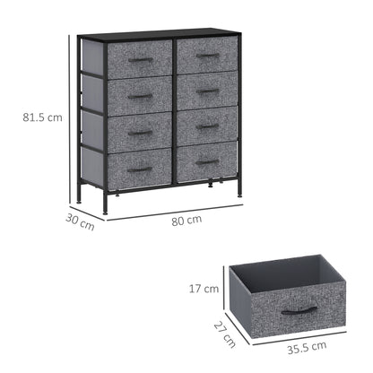 Fabric Chest of Drawers, Industrial Bedroom Dresser with 8 Fabric Drawers, Steel Frame and Wooden Top for Nursery, Living Room, Hallway, Black
