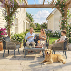 Outsunny 4 Piece Rattan Garden Furniture Set with Loveseat, Armchairs, Wood Table, Wicker Patio Conversation Set, Grey