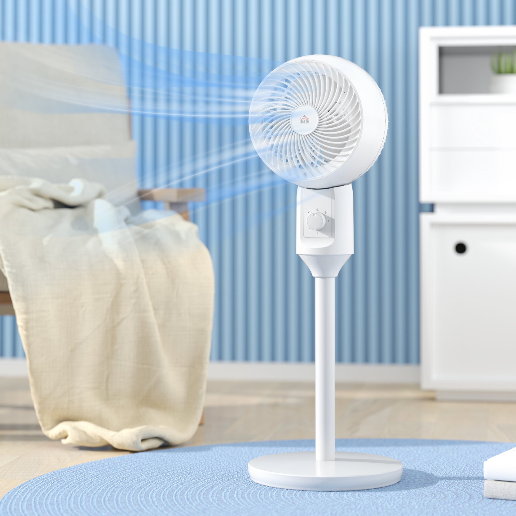 32" Pedestal Fan, 70° Oscillating 90° Vertical Tilt Air Circulator with 3 Speeds, Standing Fan for Home Office, Bedroom, White