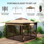 Outsunny 3 x 3(m) Pop Up Gazebo, Height Adjustable Instant Event Shelter with Netting and Carrying Bag, Beige