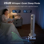 28dB Tower Fan for Bedroom, 36 inch, 8 m/s Velocity Standing Cooling Fan with 80° Oscillating, BLDC Motor, 12 Speeds, LED Display, 4 Modes, 12H Timer, Remote Control, White
