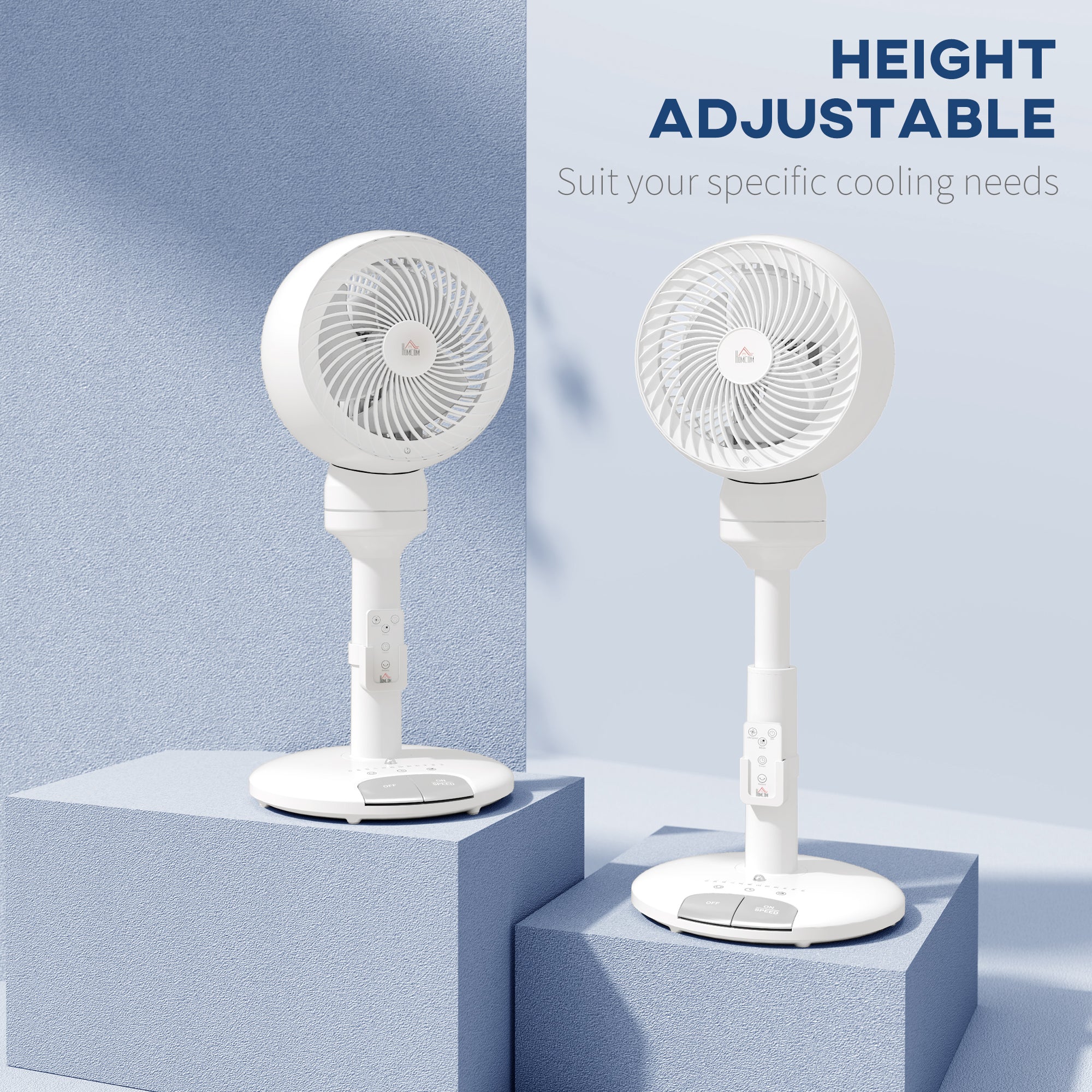Standing Fan for Bedroom, 28" Pedestal Fan with Remote, 70° Oscillating, 90° Vertical Tilt, 3 Speeds, Adjustable Height, 7H Timer, Foot Button, White