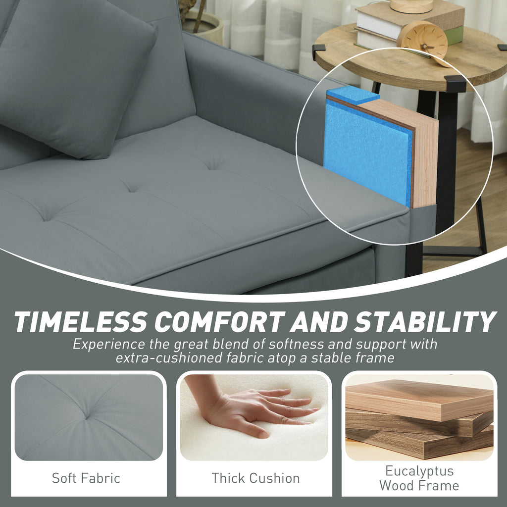HOMCOM 3 Seater Velvet Sofa Bed, Convertible Click-Clack Couch with Adjustable Backrest, Small Double Sleeper Sofa for Living Room & Guests, Grey