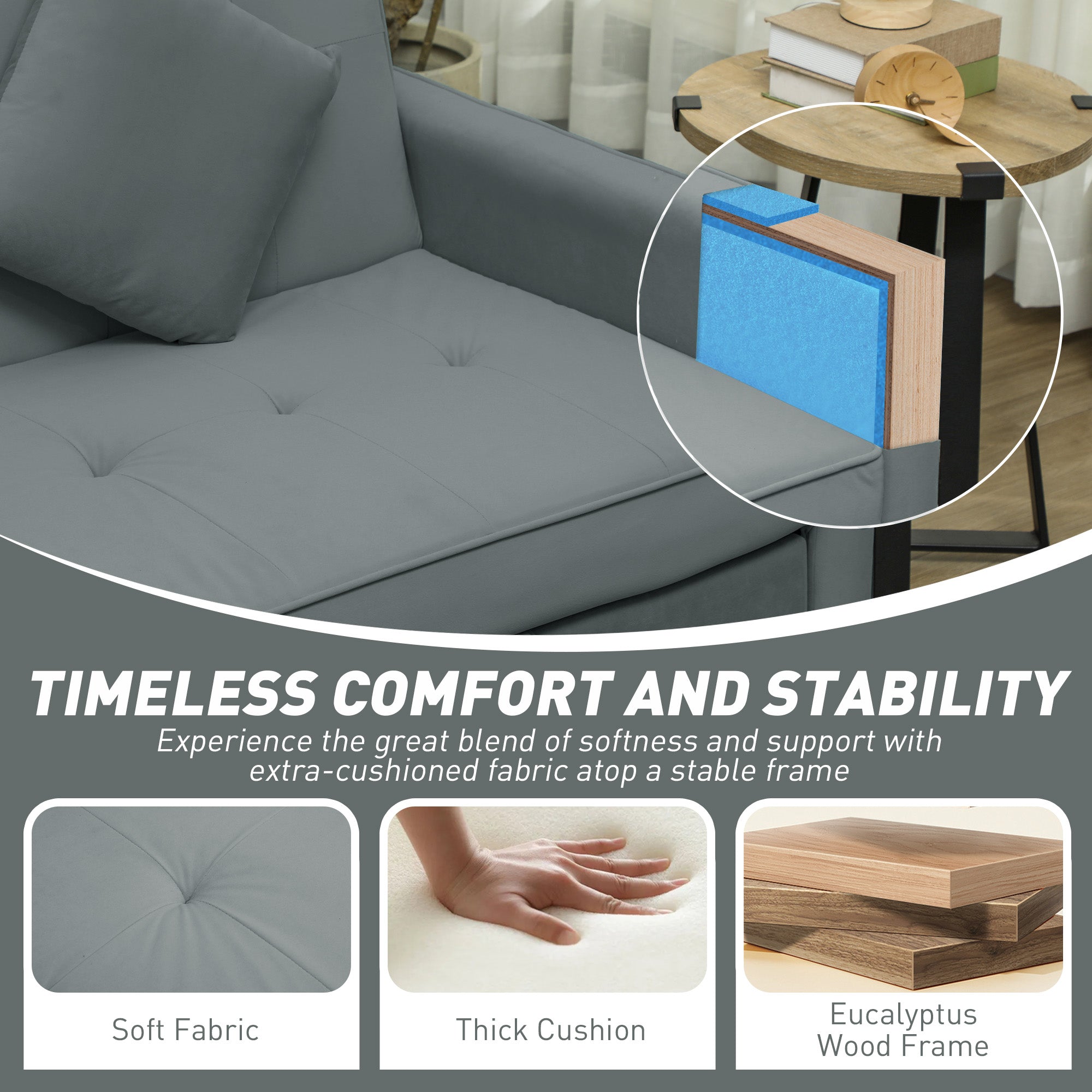 HOMCOM 3 Seater Velvet Sofa Bed, Convertible Click-Clack Couch with Adjustable Backrest, Small Double Sleeper Sofa for Living Room & Guests, Grey