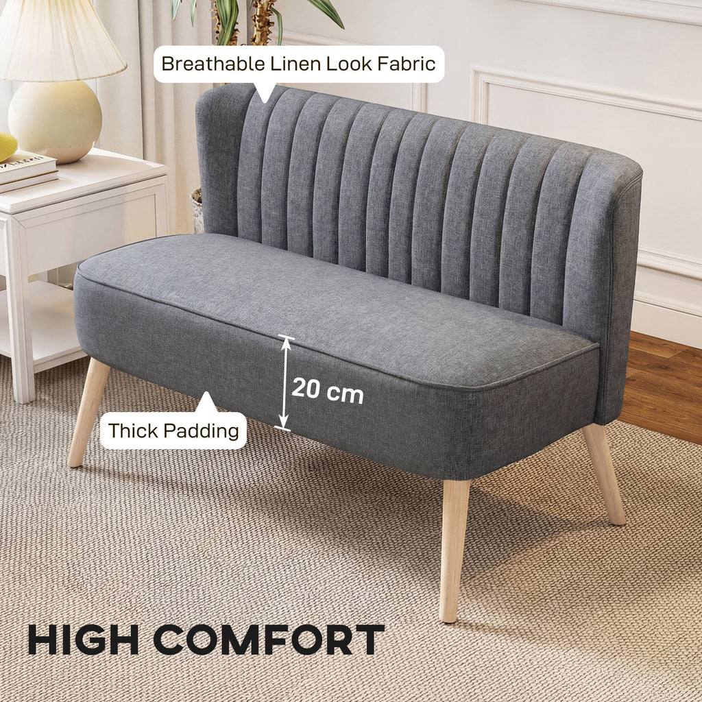 HOMCOM 117cm Loveseat Sofa Upholstered Small 2 Seater Sofa with Thick Padded Seat and Rubber Wood Legs, Grey