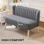 HOMCOM 117cm Loveseat Sofa Upholstered Small 2 Seater Sofa with Thick Padded Seat and Rubber Wood Legs, Grey