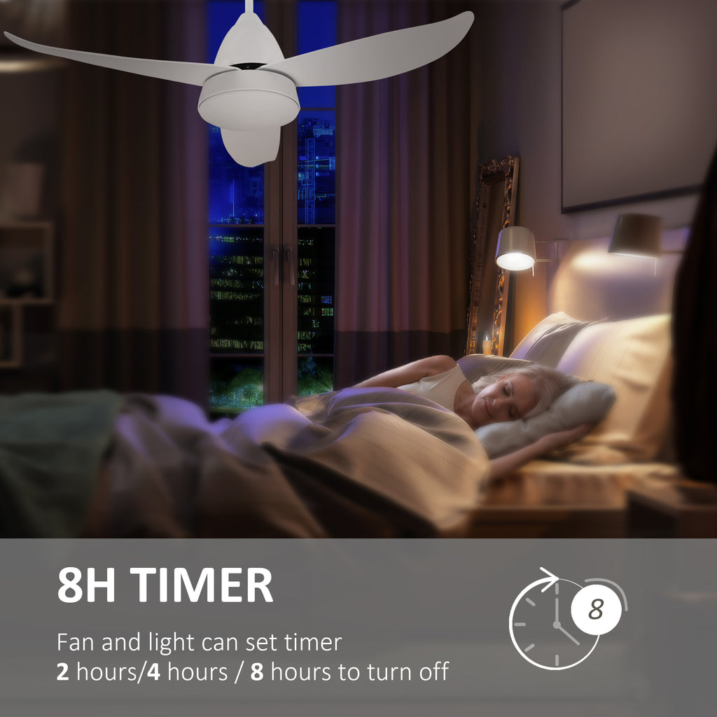 Modern Ceiling Fan with Light, 48-Inch White Small Fans for Bedroom Indoor, Reversible Flush Mount Low Profile Ceiling Light with Remote Control, 3 Blades, 6 Speeds, Timer
