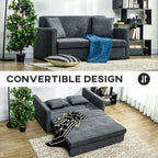 HOMCOM 2 Seater Sofa Bed with Hidden Storage, Pull Out Convertible Bed Settee, Modern Snow Flannel Loveseat Sofa Sleeper with 2 Cushions for Living Room, Guest Room, Dark Grey