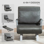 HOMCOM 4-in-1 Faux Suede Chair Bed - Grey