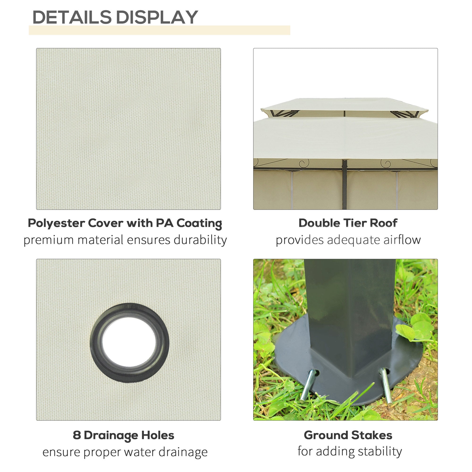 Outsunny 4m x 3(m)Garden Gazebo, Double Roof Outdoor Gazebo Canopy Shelter with Curtains, Solid Steel Frame for Lawn and Deck, Beige