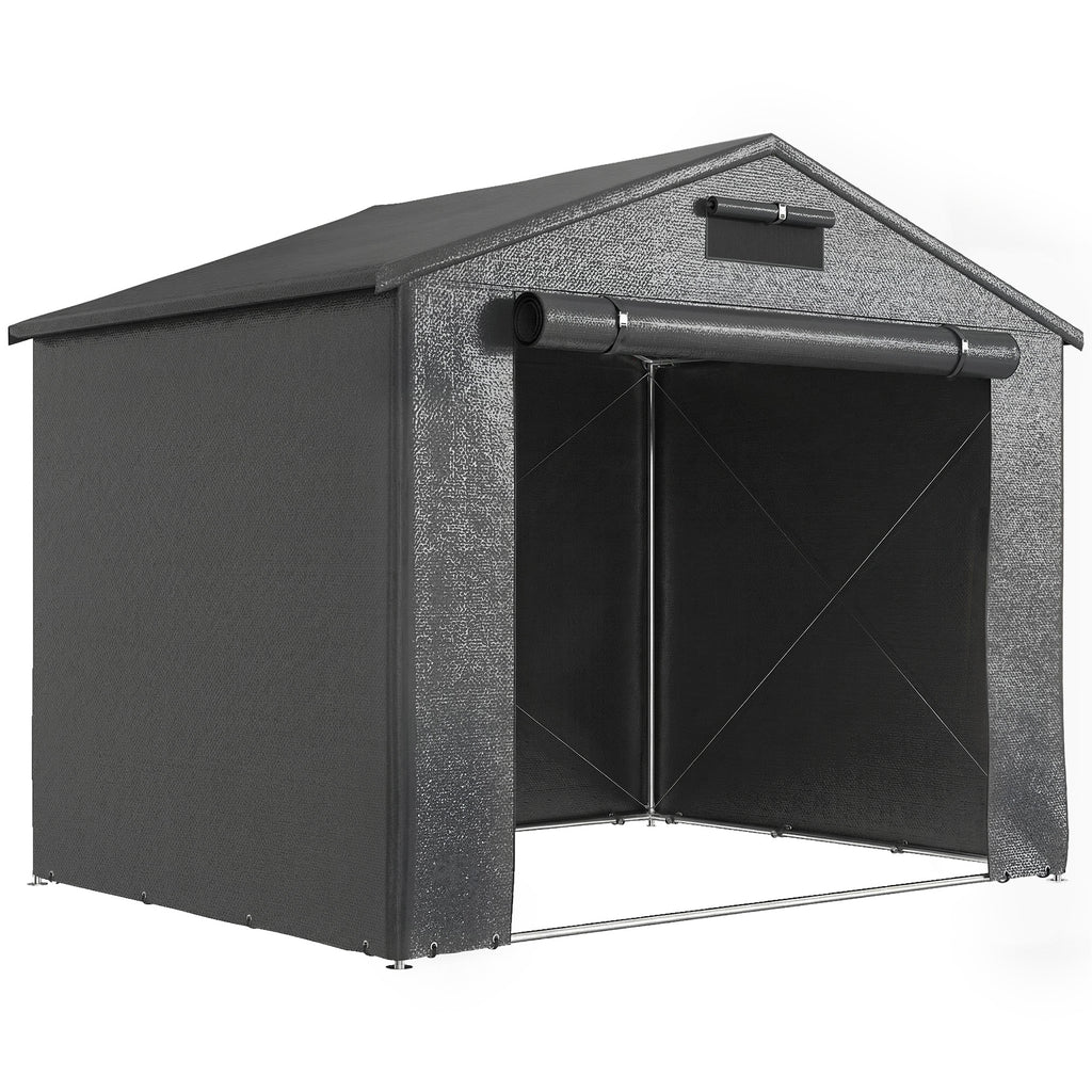 Outsunny 8 x 6 ft Outdoor Garden Storage Shed, Waterproof Bike Tent with Roll-Up Zipper Door