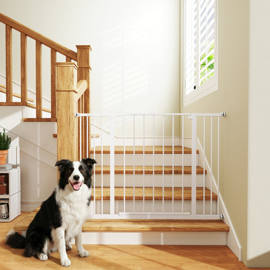 PawHut Dog Gate Pet Safety Gate Stair Barrier Pressure Mount Adjustable 76-82/86-97/101-107 cm, White