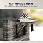 Outsunny 2 Seater Rattan Garden Sofa Outdoor Loveseat with Hidden Side Trays and Cushions for Patio Balcony, Dark Grey