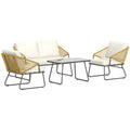Outsunny Four-Piece Rattan Strong Panel Outdoor Sofa Set - Natural