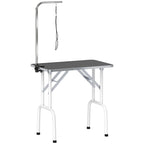 PawHut 32" Foldable Dog Grooming Table Pet Drying Beauty Table Adjustable Fixed Arm Rubber Top, Black
