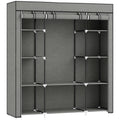 Clothes Storage Organiser with Hanging Rail, Shelves, Portable Wardrobe, Foldable Fabric Wardrobe, Dark Grey