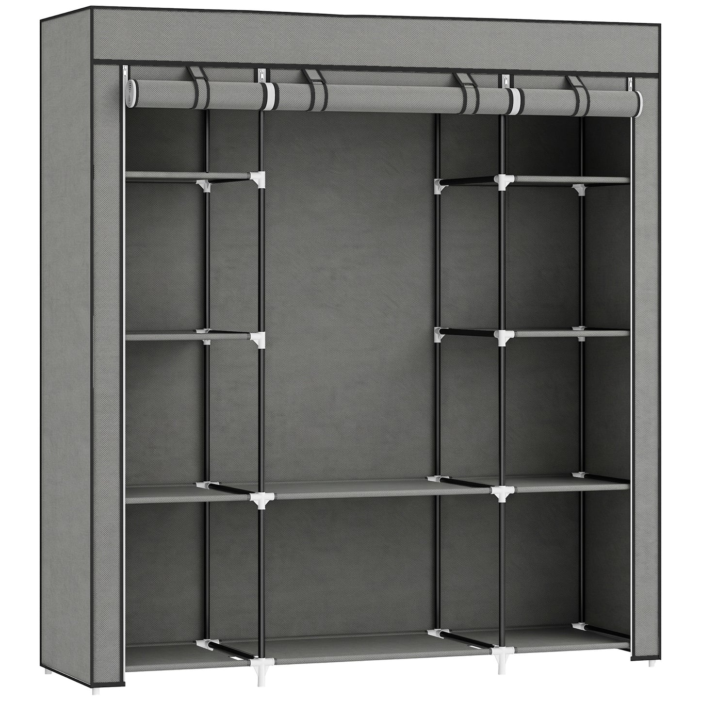 Clothes Storage Organiser with Hanging Rail, Shelves, Portable Wardrobe, Foldable Fabric Wardrobe, Dark Grey