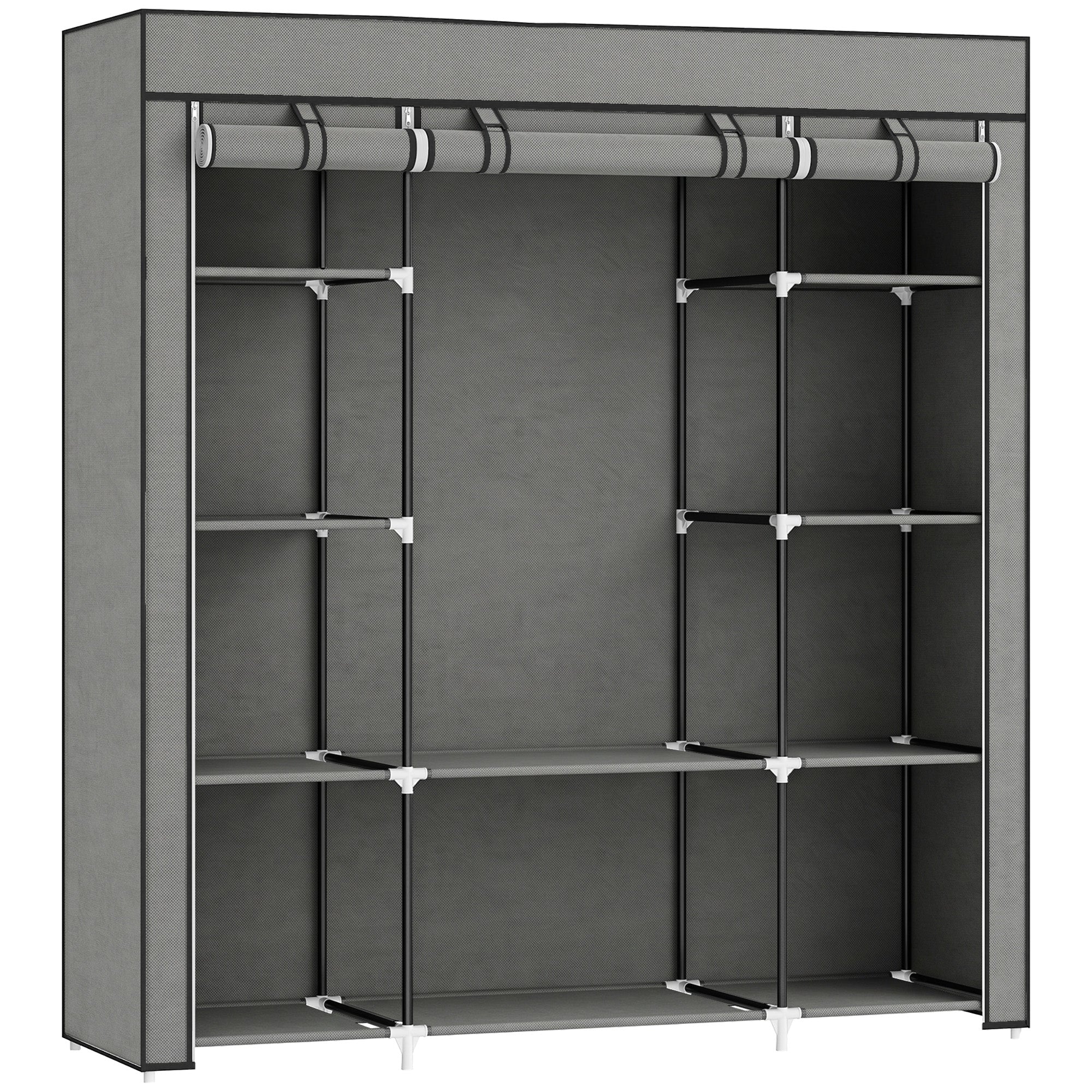 Clothes Storage Organiser with Hanging Rail, Shelves, Portable Wardrobe, Foldable Fabric Wardrobe, Dark Grey