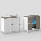 kleankin Modern Bathroom Sink Cabinet, Floor Standing Under Sink Cabinet, Freestanding Storage Cupboard with Adjustable Shelf, Double Doors, Antique White