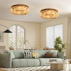 Crystal Ceiling Lights Set of 2, Modern Flush Chandeliers with Stainless Steel Base, Pendant Lights for Living Room Bedroom Dining Room, Silver Tone