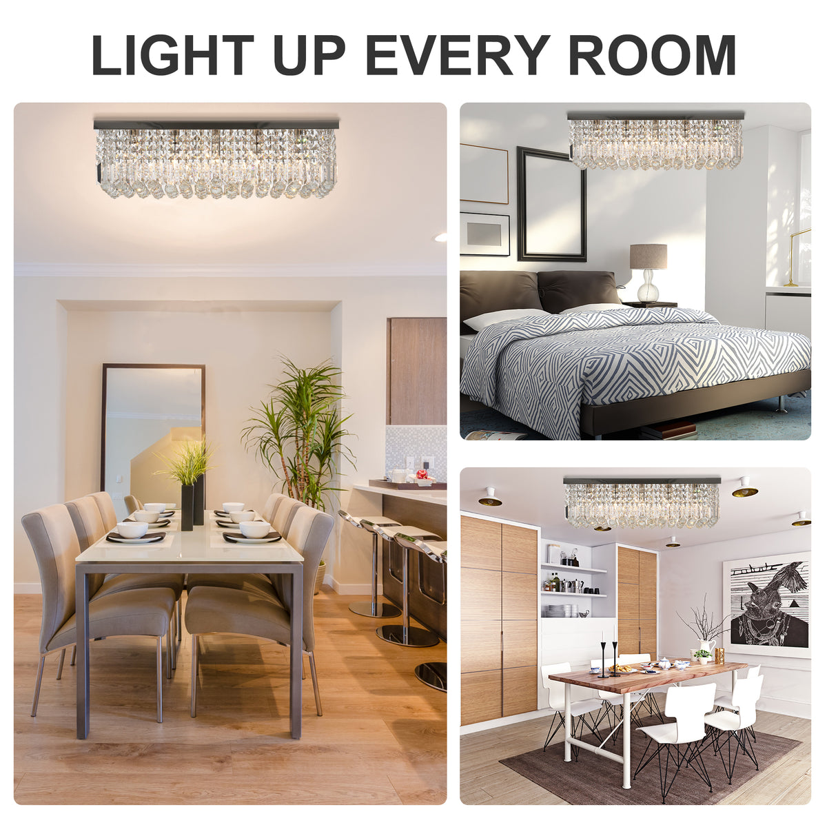 Modern Crystal Ceiling Light Square Crystal Chandelier for Living Room, Dining Room, Hall, 5 x E14 Lamp Holders, Silver, 80 x 25 x 23cm