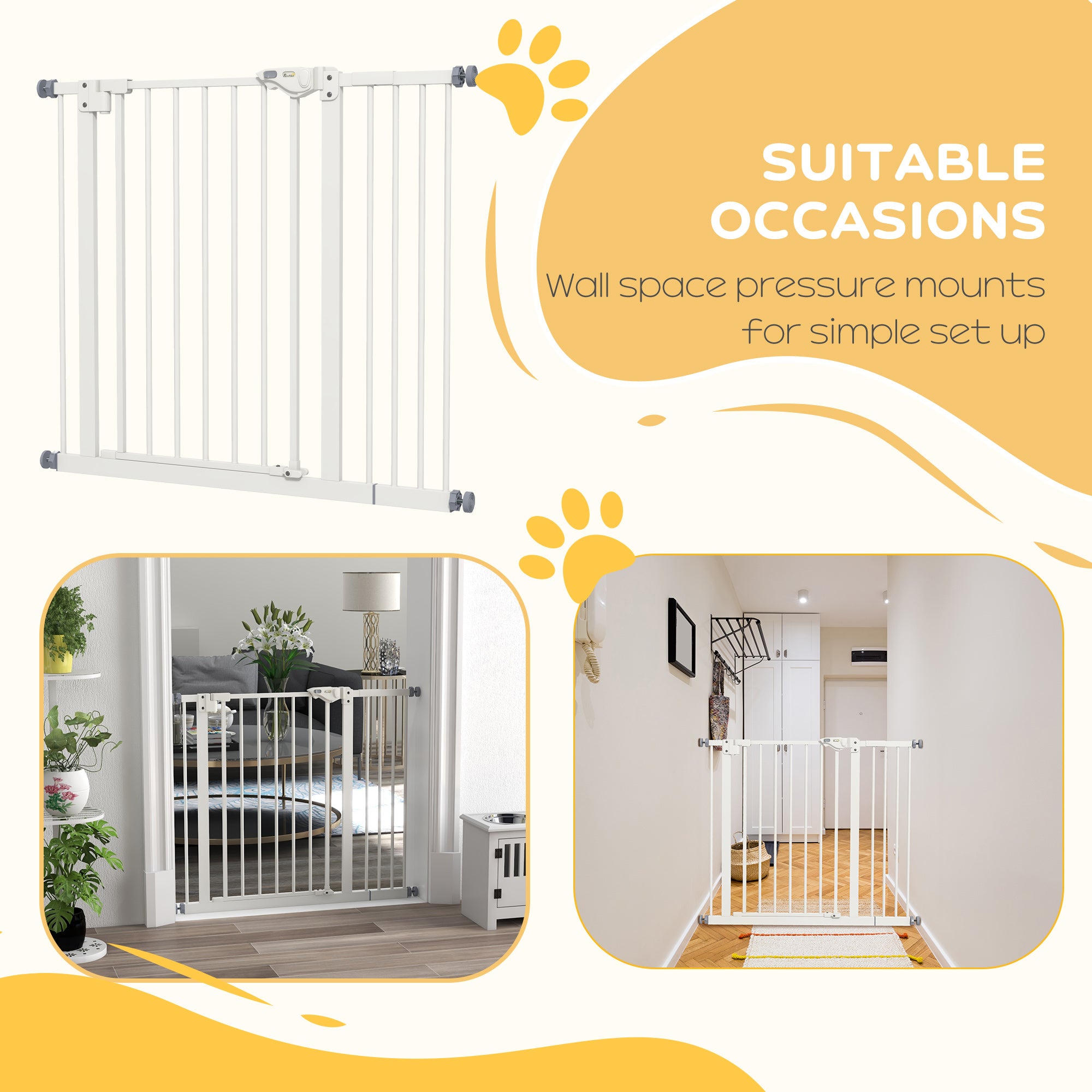 PawHut Adjustable Safety Gate w/ One Extensions, Four Adjustable Screws, White